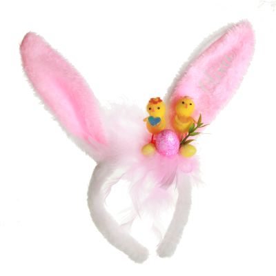 Personalised Pink Fluffy Bunny Ears Easter Headband with Chicks