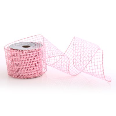 Pink Glitter Mesh Wired Ribbon - 6.3cm 