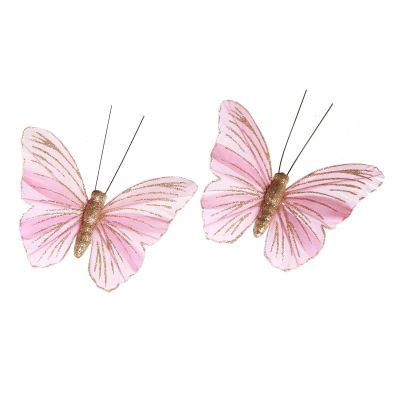 Pink Glitter Sheer Butterfly Clip - Pack of 2