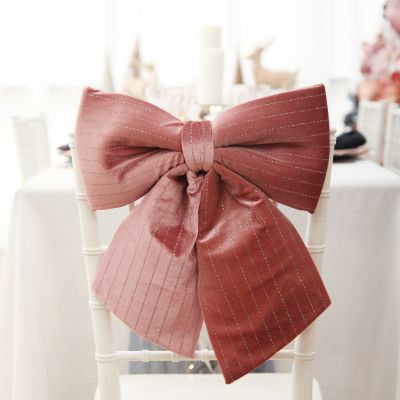 Pink Padded Velour Bow with Glitter Stripe