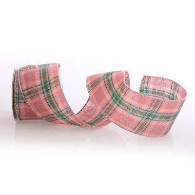 Pink Plaid Wired Ribbon - 6.3cm