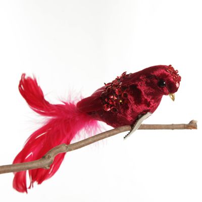 Red and Sequin Feather Bird Clip