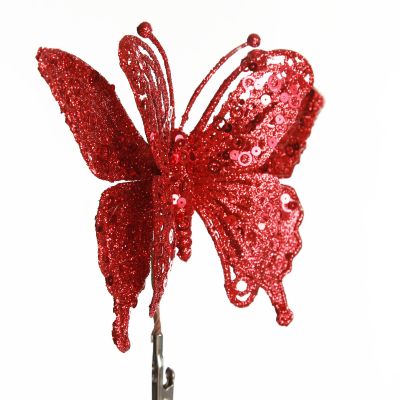 Red Glitter and Sequin Butterfly Clip