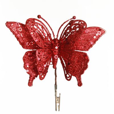 Red Glitter and Sequin Butterfly Clip