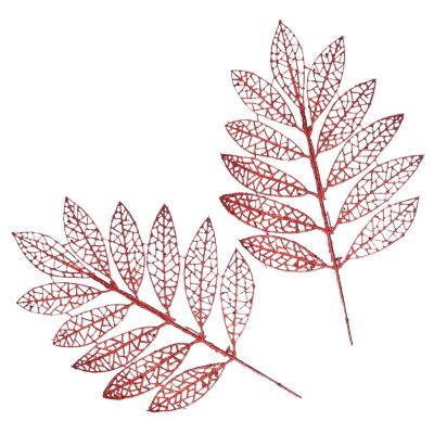 Red Glitter Mesh Leaf Pick - Set of 2 