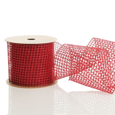Red Mesh Wired Christmas RIbbon Garland