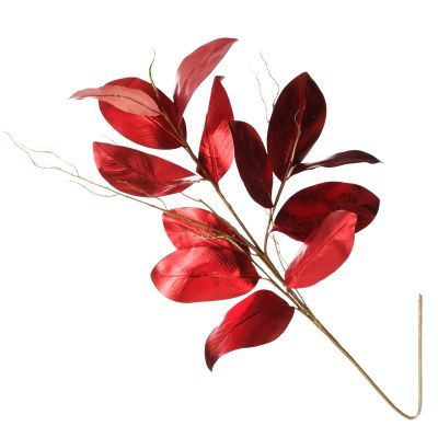 Shiny Red Magnolia Leaf Spray