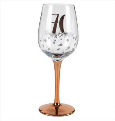 Personalised Rose Gold Number 70 Happy Birthday Wine Glass