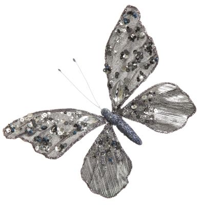 Shiny Blue Butterfly Clip with Sequin Embellishments