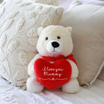Personalised White Teddy Bear with Red Heart