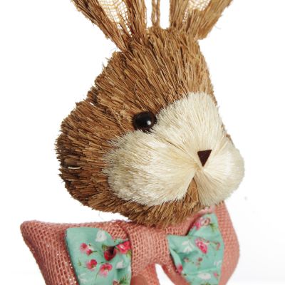 Straw Bunny Girl Hanging Head Pink Bow