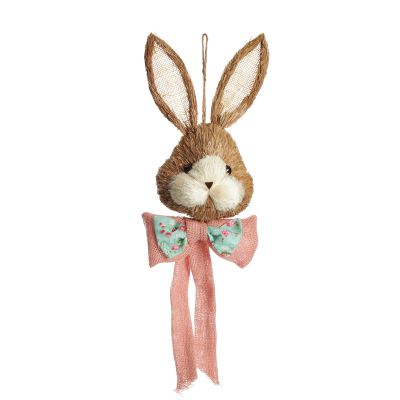 Straw Bunny Girl Hanging Head Pink Bow