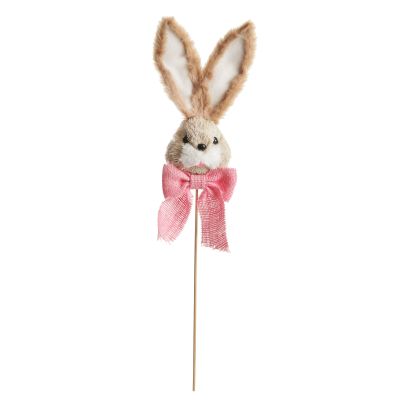 Straw Bunny Head Pick with Pink Bow