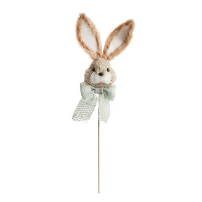 Straw Bunny Head Pick with Sage Green Bow