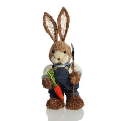 Straw Bunny with Carrot and Shovel