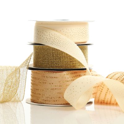 Three Assorted Ivory and Champagne Mesh and Glitter Dots Christmas Ribbons