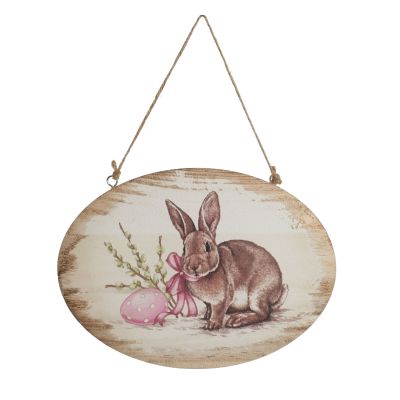 Cute Printed Oval Wooden Bunny Plaque