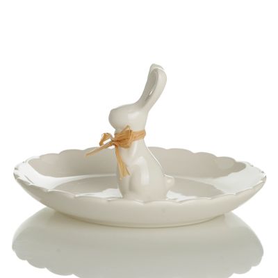 White Ceramic Rabbit on Plate