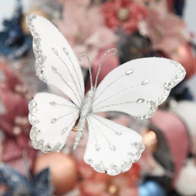 White Satin and Silver Sequin Butterfly Clip