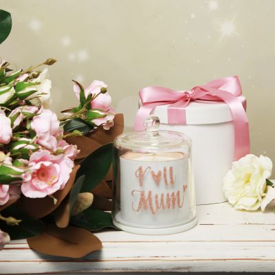 Personalised Mothers Day White Soy Candle with Glass Cloche - Style 7 in Rose Gold