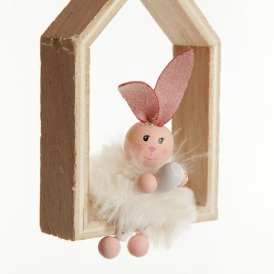White Wood House Decoration with Bunny Inside