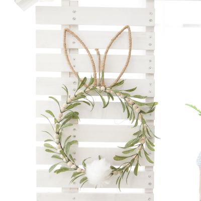 Wood Bead Bunny Ears Easter Wreath