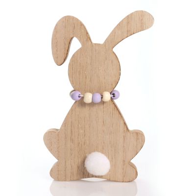 Wooden Bunny Easter Ornament with Bead Necklace