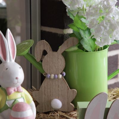 Wooden Bunny Easter Ornament with Bead Necklace