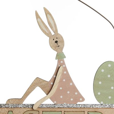 Wooden Easter Hanging Sign with Girl Bunny and Eggs